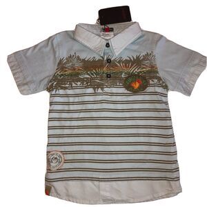 Catimini Boys Shirt 4 Blue Polo Striped Crabillo Beach Layered Short Sleeve NWT